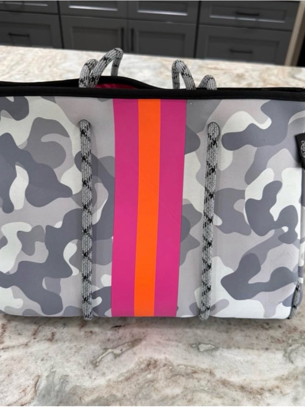 Neoprene Tote with Pink & Orange Center Stripe